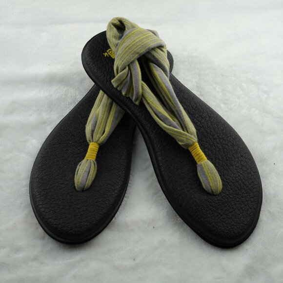 Sanuk Yoga Sling 2 Sandals Gray Yellow Striped Size 10 - Picture 1 of 8